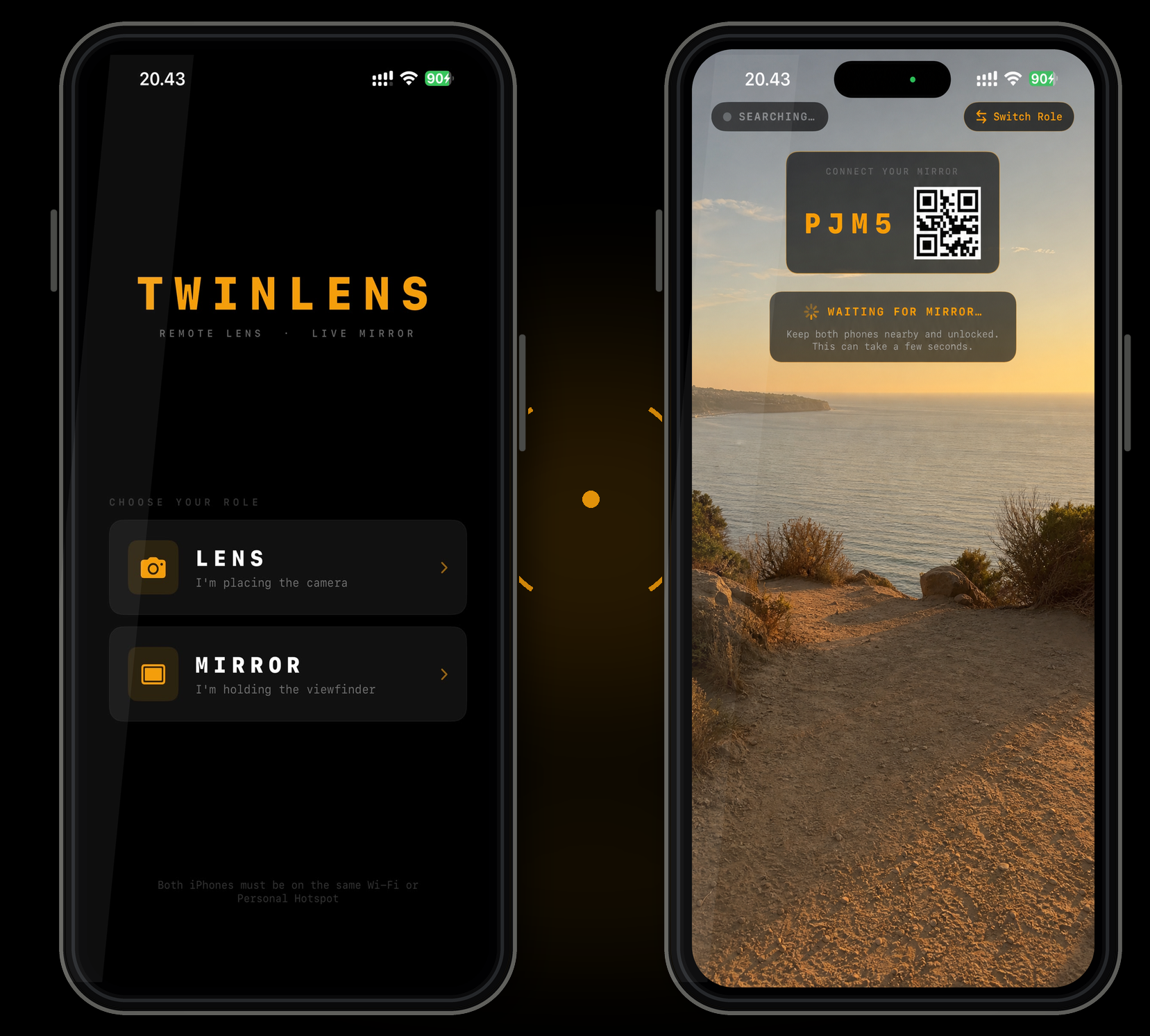 TwinLens — one iPhone as the Lens, one as the Mirror, capturing the same shot